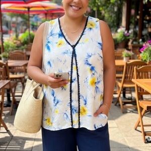 Aria Pima Cotton Knit Floral Soft Tank Top Print size 2X